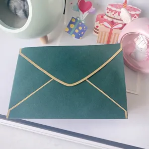 Enveloppe Bronzante Vert Foncé Occidentale Avec Bordure Dorée Papier Nacré Enveloppe Invitation pour Mariage Affaires Cartes Voeux