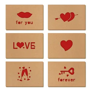 Set mit 6 Kraftpapier Laser-Cut Herz Grußkarten für Valentinstag und Geburtstage