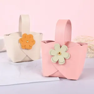 Elegant handheld leather candy gift boxes for wedding favors and bridesmaid return gifts