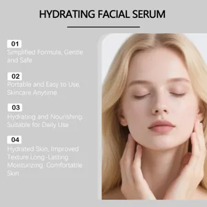 Dettaglio siero viso idratante, che mostra i benefici per la pelle e la consistenza liscia.