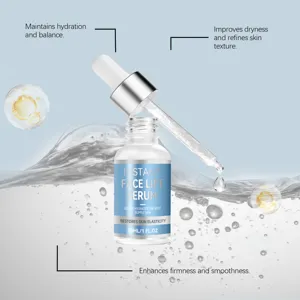 Vista detallada del frasco cuentagotas de sérum facial con textura hidratante y efecto alisador.