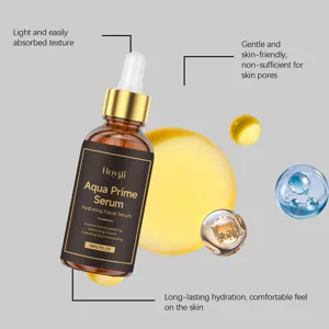 Siero viso idratante HOYGI Aqua Prime 30ml cura della pelle dettaglio texture e gocce.