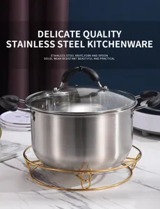 Goldener Edelstahl-Dampfgarer-Ständer mit einem großen Kochtopf in einer Küche.