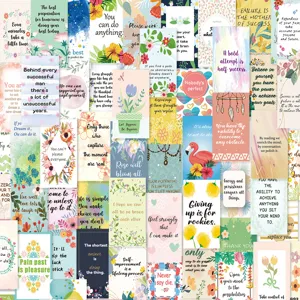 Collage of 72 inspirational lunchbox cards with motivational English quotes and designs