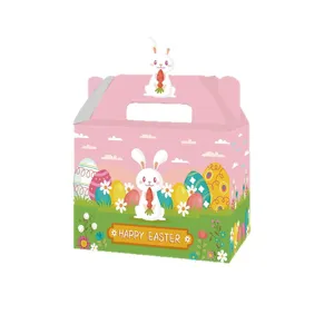 Handheld Easter rabbit gift candy box with Happy Easter theme and festive floral pattern