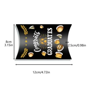 Black and gold graduation party pillow candy box with Congrats Graduates print 12x8cm