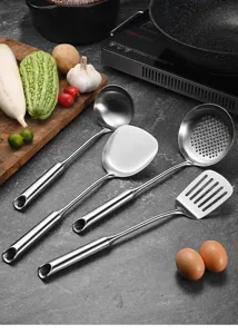 Premium 316 stainless steel kitchen utensil set featuring durable long hollow handles