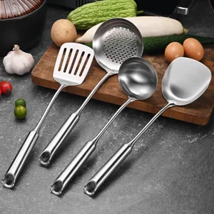 4-piece thickened 316 stainless steel kitchen utensil set with ergonomic long handles