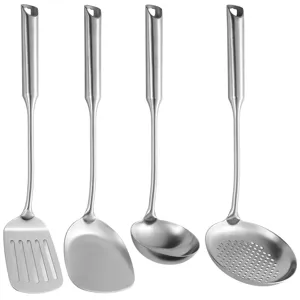 4-piece thickened 316 stainless steel kitchen utensil set with long hollow handles