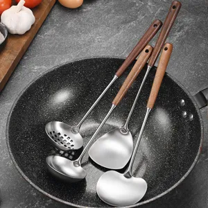 Premium 4-piece 304 stainless steel kitchen utensil set with ergonomic wooden handles