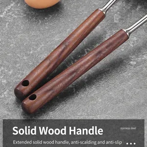 Premium 304 stainless steel kitchen utensil set with long anti-scald solid wood handles