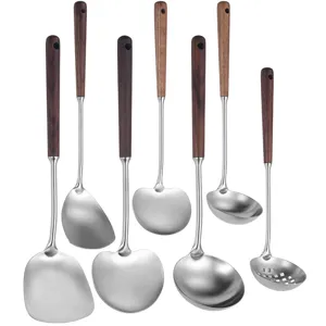 Professional 304 stainless steel kitchen utensil set with ergonomic wooden handles