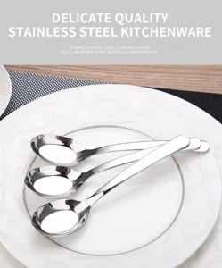 Macro view showing the glossy polished finish of 304 stainless steel soup spoons