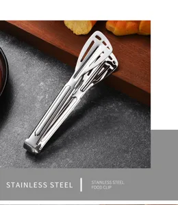 Close-up detail of professional stainless steel food clip with three-line hollow design