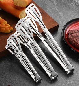 Three sizes of professional stainless steel food tongs for buffet service and baking use