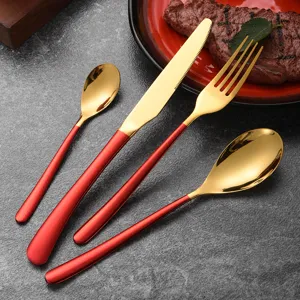 Modern Stainless Steel Cutlery Moonlight Gold Head Matte Color Handle Western Dinnerware Knife Fork Spoon Single Pieces Home Banquet Tableware