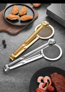 Detailed view of 304 stainless steel cat paw food tongs with integrated oil strainer