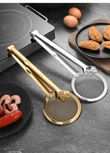 Professional 304 stainless steel cat paw frying tongs with integrated mesh oil filter