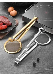 Detailed view of 304 stainless steel cat paw food tongs with integrated oil strainer mesh