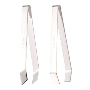 Set of two 304 stainless steel food tweezers featuring flat and slant tips for kitchen use