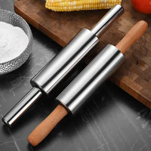 Professional Stainless Steel Rolling Pin With Beech Wood Or Metal Handle Commercial Grade Kitchen Baking Roller For Dough Pizza Pasta