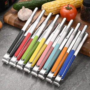 Stainless Steel Food Tongs Thickened Grilling BBQ Tongs Non-Slip Plastic Handle Korean Buffet Tongs Kitchen Serving Tongs