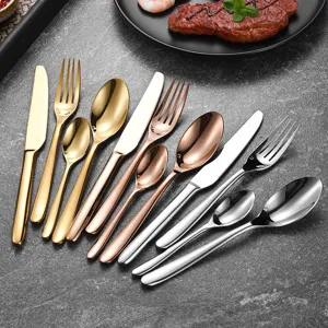 Premium 304 stainless steel four-piece cutlery set in gold, rose gold, and silver finishes