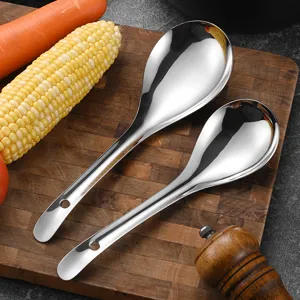Cucchiaio da Servizio in Acciaio Inossidabile 304 Ispessito Lucidato a Specchio Cucchiaio di Riso per Buffet in Cucina