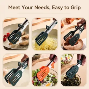Stainless steel food tongs with silicone heads and stand-up design for kitchen use