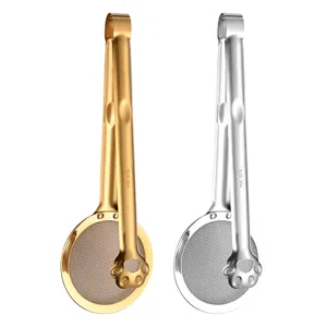 Two-in-one 304 stainless steel food tongs with strainer featuring cute bear paw design