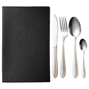 Professional stainless steel cutlery set with gold line detail and premium black gift box