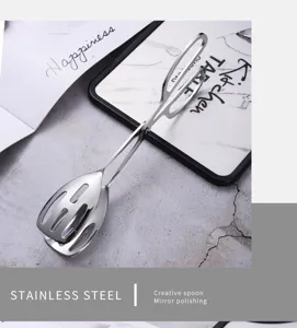 Detailed view of 304 stainless steel hollow food tongs with mirror polished finish