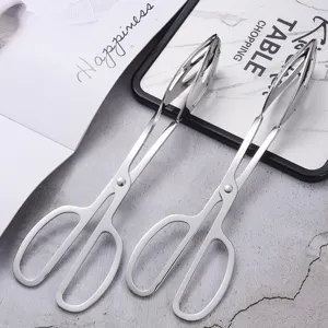 Stainless Steel Food Tongs Hollow Bread Steak Salad Tongs Scissor Style Buffets Kitchen Tongs For Serving Cooking Daily