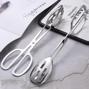 304 stainless steel hollow food tongs with scissors handle for buffet salad and bread