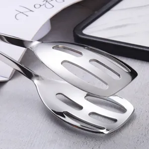 Professional 304 stainless steel hollow food tongs for serving steak salad and bread