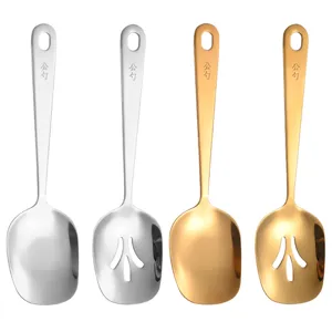 Premium stainless steel serving and slotted spoon set in silver and gold finishes
