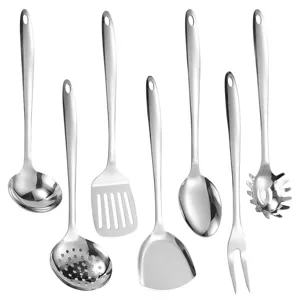 7-teiliges Küchenhelfer-Set aus Edelstahl mit Pfannenwender Schöpfkelle und Löffeln