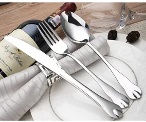 Detail view of premium stainless steel cutlery set with elegant waterdrop handle