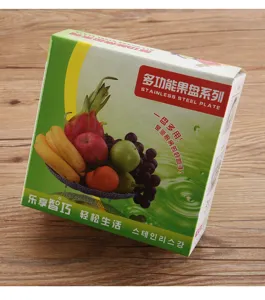 Einzelhandelsverpackung für einen multifunktionalen Obstteller aus Edelstahl-Set