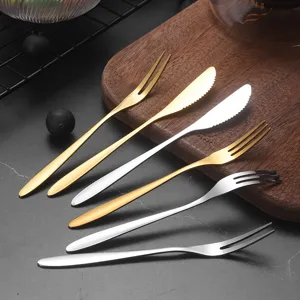 304 Stainless Steel Fruit Fork Dessert Knife Set Thickened Gold Silver Cake Mooncake Fork Small Dessert Utensils Tableware