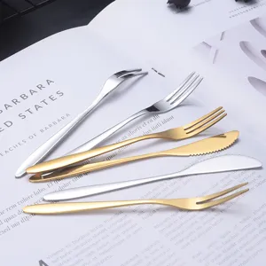 Elegant 304 stainless steel fruit forks and dessert knives set in gold and silver finish