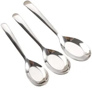 Set di tre cucchiai da minestra ovali in acciaio inossidabile con manico lungo per bambini