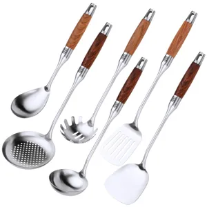 Premium 304 Edelstahl Küchenhelfer Set mit Rosenholzgriffen für das tägliche Kochen