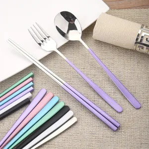 304 stainless steel cutlery set with purple painted handles including spoon fork chopsticks