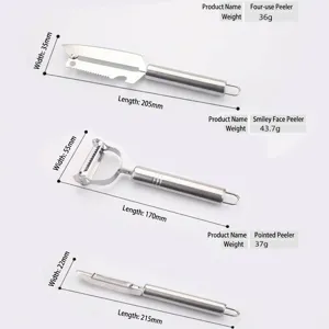 Set of 3 professional stainless steel vegetable fruit peelers with dimensions
