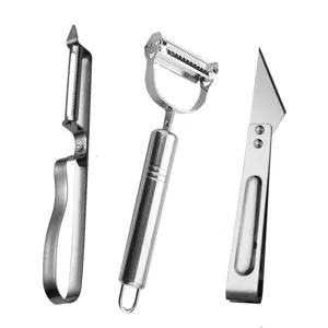 Set de 3 ustensiles de cuisine en inox comprenant éplucheur en Y, éplucheur I et pince