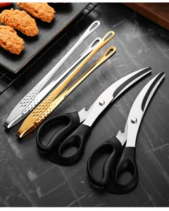 Robustes Küchenscheren-Set aus Edelstahl mit Grillzange für die Fleischzubereitung