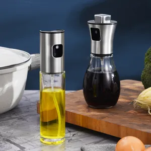 304 Stainless Steel Glass Oil Sprayer Bottle For Kitchen BBQ Cooking Fine Mist Press Type Vinegar Dispenser Seasoning Tool
