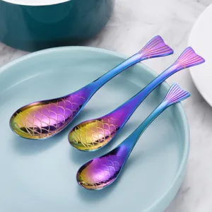 Kreatives Fischform-Löffel-Set aus 304 Edelstahl mit schillerndem Regenbogen-Finish