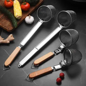 Edelstahl Nudelsieb Gitter Schaumlöffel Mit Holzgriff Professionelle Küche Nudelschaufel Für Hot Pot Reisnudeln